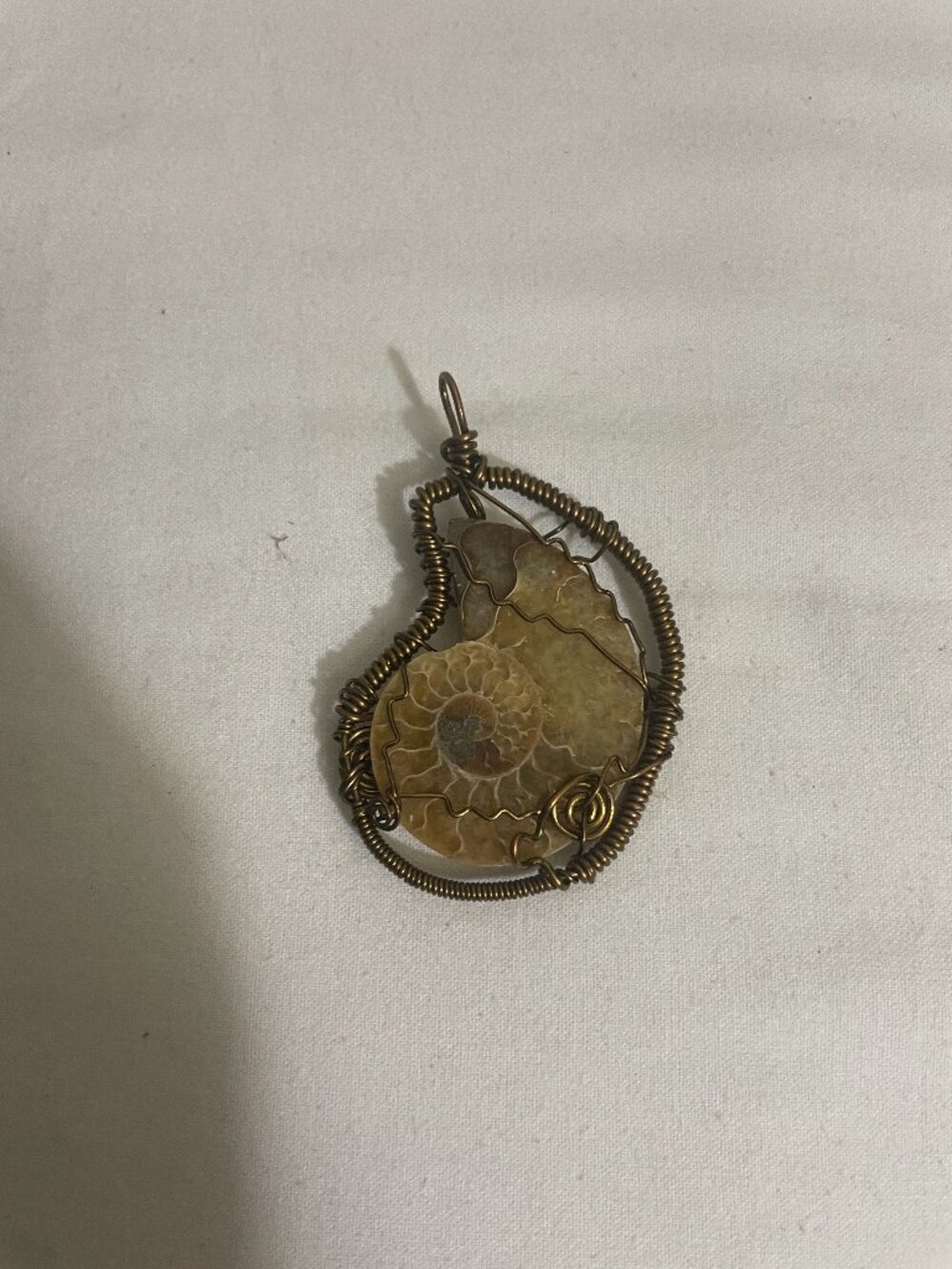 Wire Wrapped Ammonite Fossil Pendant Handmade Spiral Shell Crystal Necklace Char